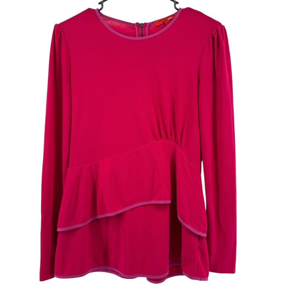 Narciso Rodriguez by Design Nation Pink Ruffle Peplum Long Sleeve Top Women's XS